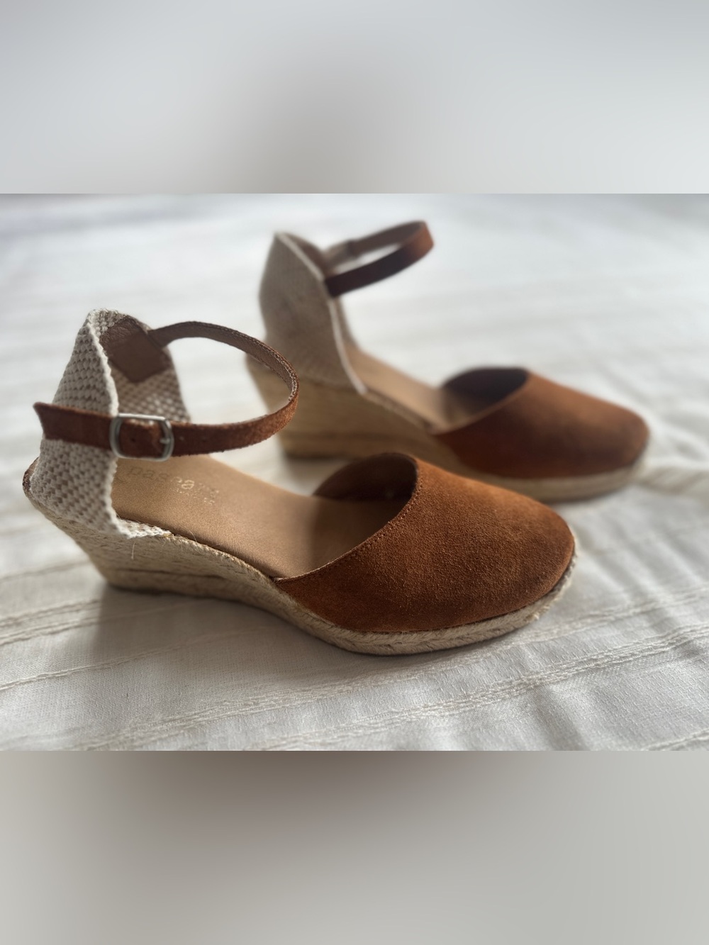 PASEART Camel Suede Wedge Espadrille | Women’s 39 NWOB